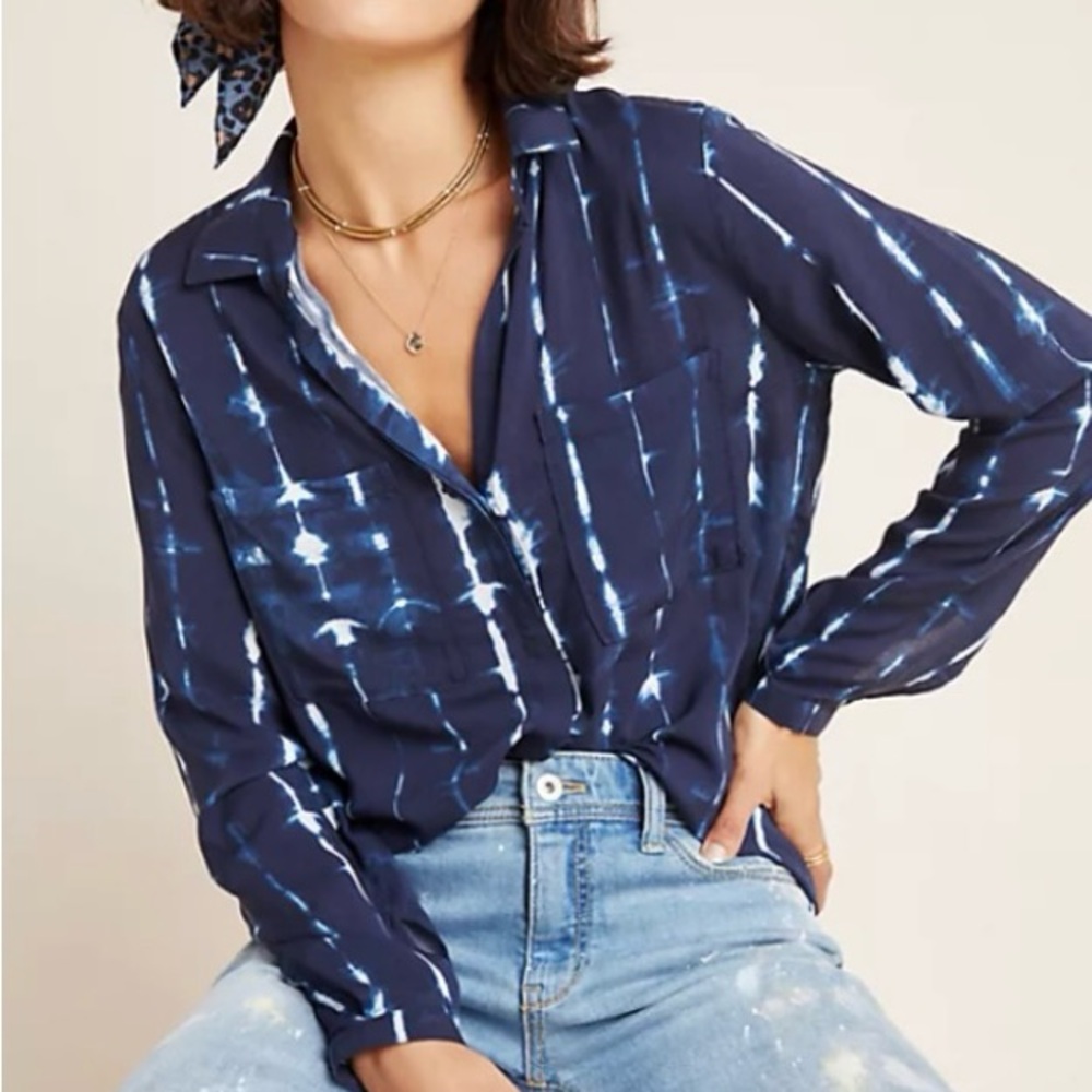 Stylish Navy Tie-Dye Button Down Shirt